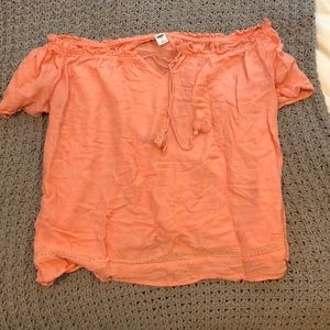 off the shoulder peach shirt